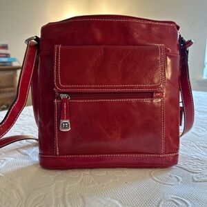 Giani Bernini Red Genuine Leather Cross Body Bag with Logo Key Fob